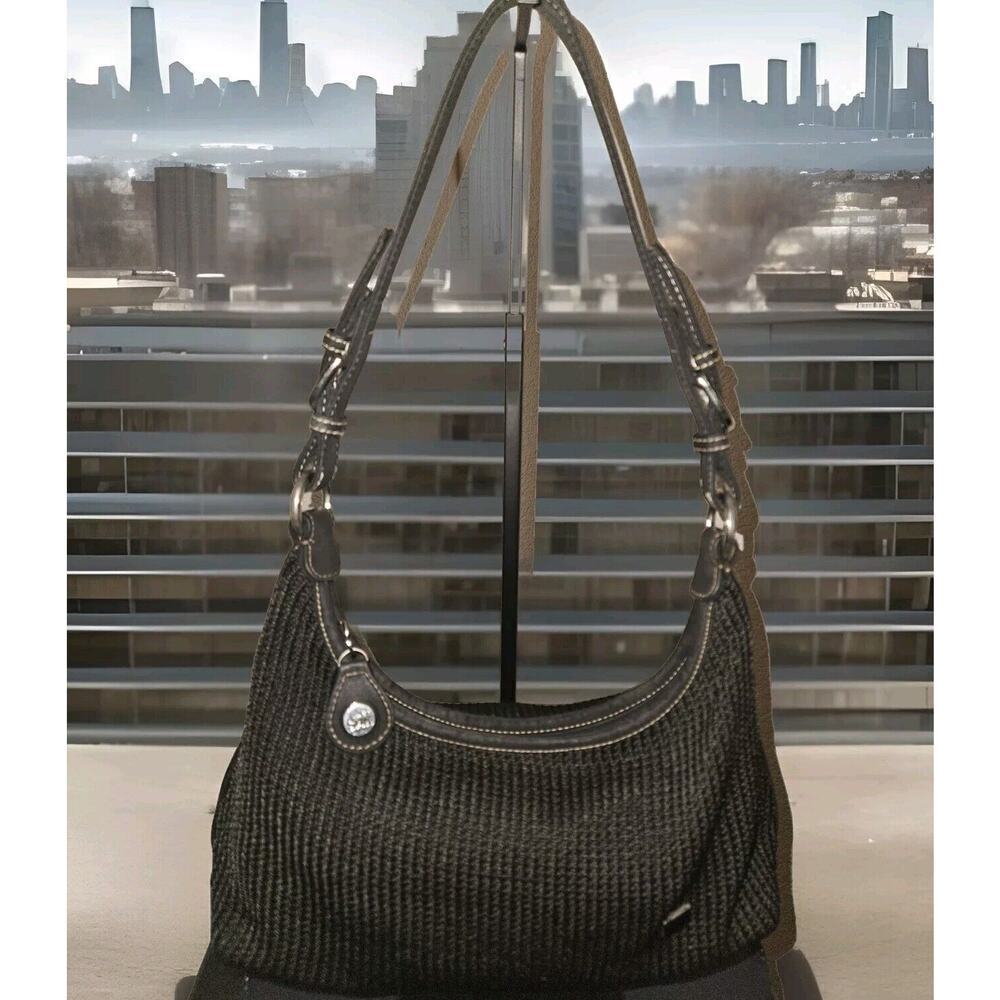 The SAK Black Crochet Purse Bag Zip Closure Interior Pockets